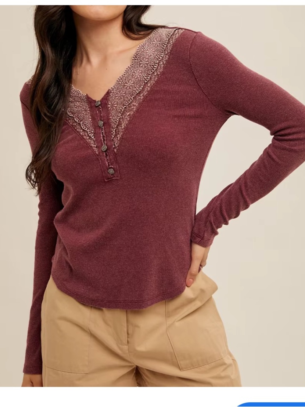 HEM & THREAD RIBBED THERMAL WITH LACE DETAIL